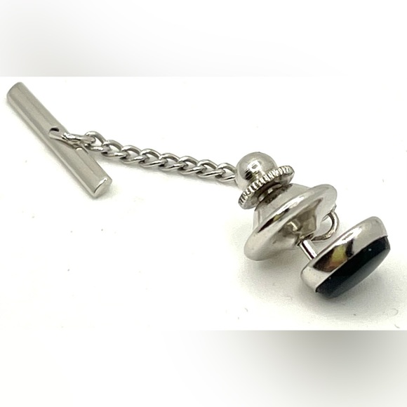 Vintage silver tone And black onyx stone Tie Tack - Picture 4 of 4